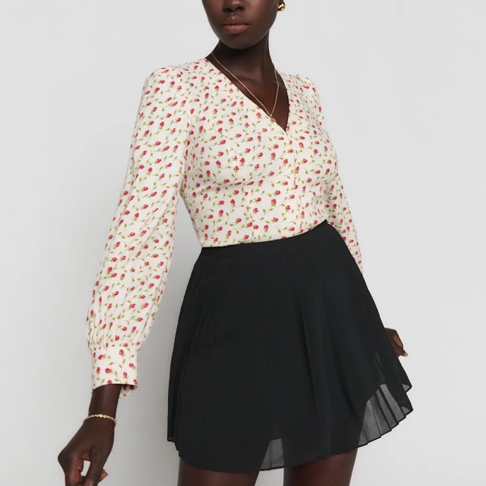 Reformation Floral Cream Blouse (Melody Top)